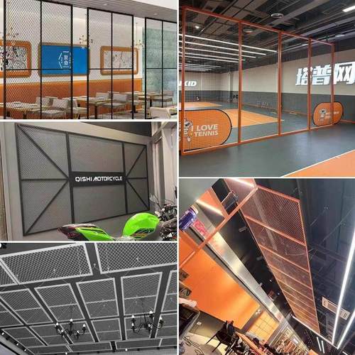 定做工吊无品牌/业风形网丝格网片铁网悬式天菱花板铁艺屏风隔断