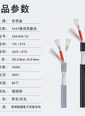 OD2.8mm两芯4音频线257#BLE28aw*2美标镀锡铜多gC芯缠绕屏蔽线00