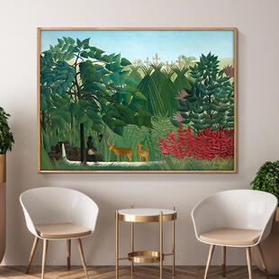 世界名画亨利卢梭装饰画客厅餐厅植物动物绿色系壁画小众卧室挂画