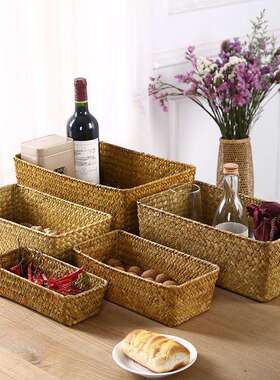 bamboo storage basket box desktop small rattan woven basket