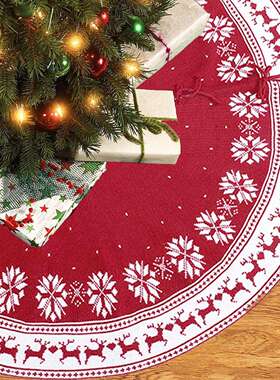 AZ2024新款圣诞树底装饰用品90/122cm雪花鹿图案红色针织圣诞树裙