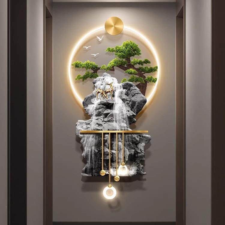 流生财厅格栅客装饰挂件轻奢迎水松玄IKJ关挂画电视机背景客墙壁