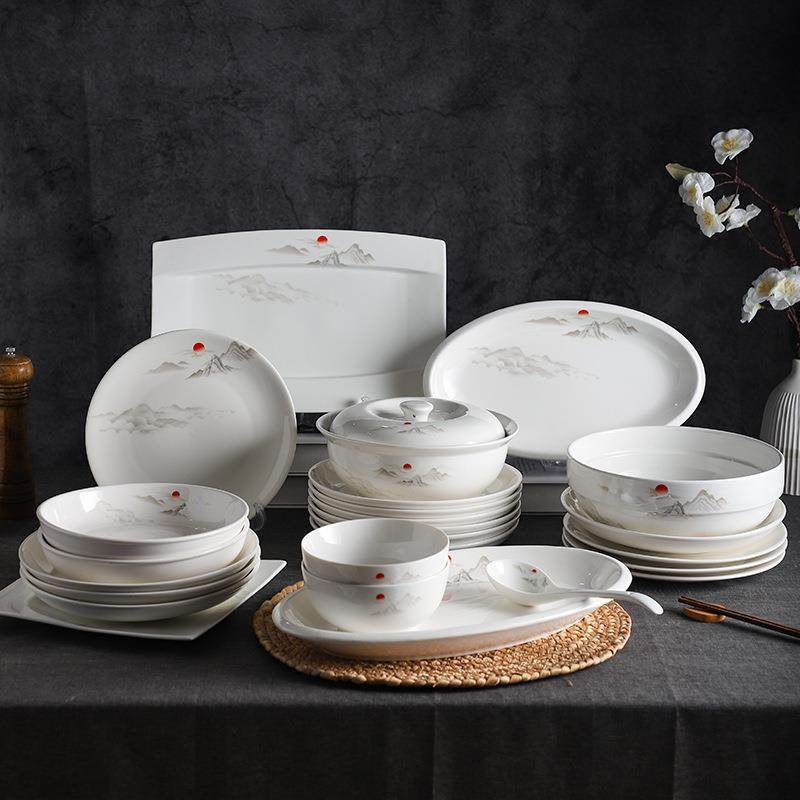 创意菜盘子中式山水陶瓷餐具酒店餐厅炒菜盘大号鱼盘饭店汤盆套装,电子元器件市场,其它元器件,淘宝优惠券,粉丝福利购,淘宝优惠卷