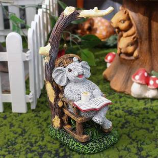 大象摆件树脂工艺品大象坐椅子看书咖啡休闲场景户外庭院装饰摆件