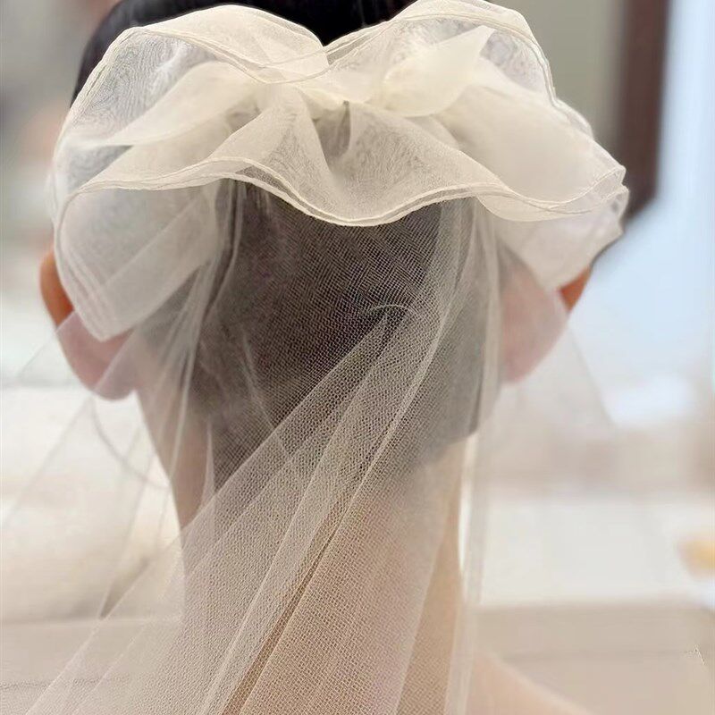 2025新款新娘结婚婚纱头纱超透轻薄长款双层头饰高级感摄影拍照白