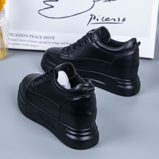 2021秋冬新款厚底松糕女鞋韩版百搭黑色内增高8cm加绒小白鞋女棉