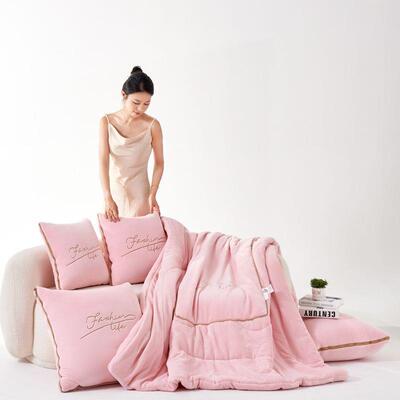 加A类牛奶Fd35hPSS绒枕被子两用毯子抱厚二合一加大9斤靠冬季车用