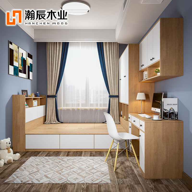 榻榻米床衣柜一体现代p简约小户型带书桌柜一体高箱式架收纳储物图片