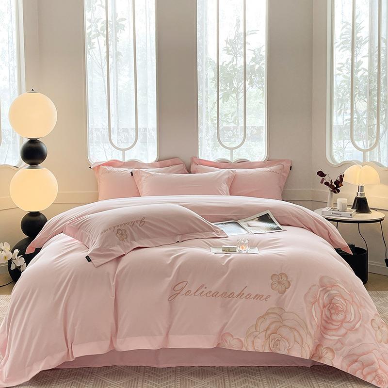 秋冬高支纯棉加厚磨毛绣花四件套a全棉床单床笠被套床上用品4套件