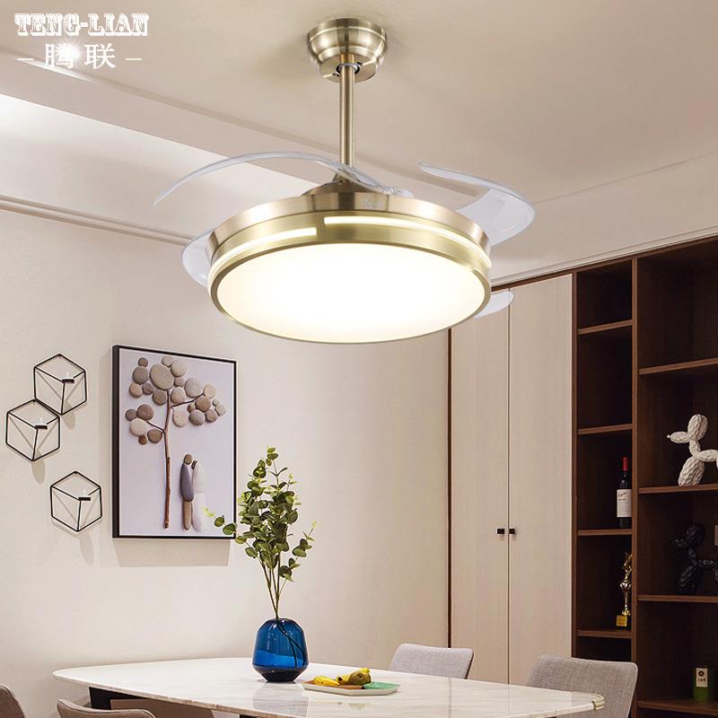 隐形扇叶灯简约全铜餐厅风扇灯饭厅客厅卧室现代创意LED吊扇灯具
