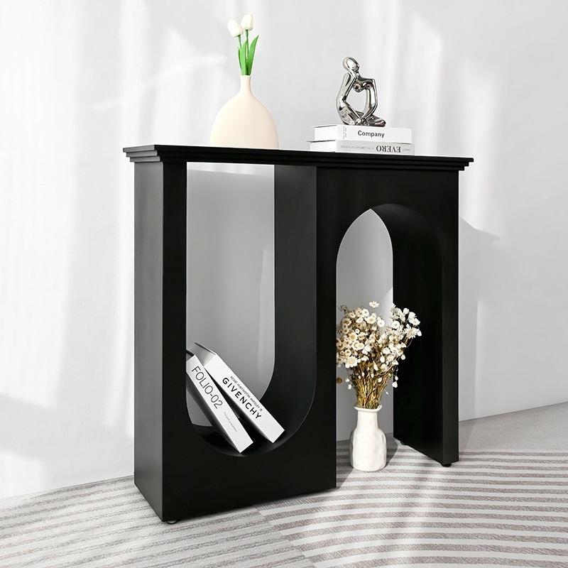 实木川田野意式轻奢双弧迎宾台极简现代装饰玄关桌别墅客厅走廊处