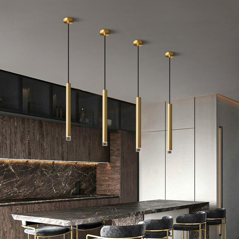 极简吧台吊灯简约现代轻奢厨房岛台餐厅灯单个长线全铜床头小吊灯