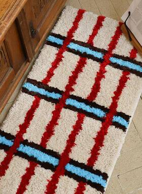 i条纹植绒绒n地毯簇床边df240410毯家用卧室加厚长毛地毯防滑可机