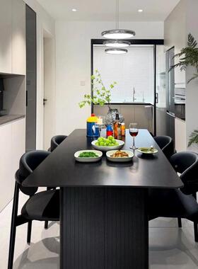 桌现代轻奢黑色岩IAI板餐桌椅家餐桌组合意式简用饭长方形小户型
