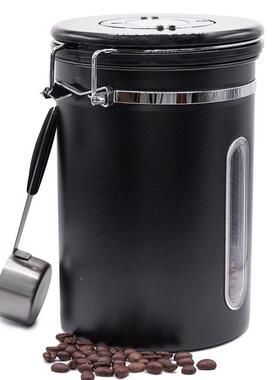 咖0啡罐豆34117不锈钢咖啡储存罐密封罐密封盒储物豆罐排气阀带勺