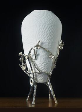 黄IXI配陶瓷花器插花花瓶白色品简约铜客厅餐桌干花鲜式花欧装饰