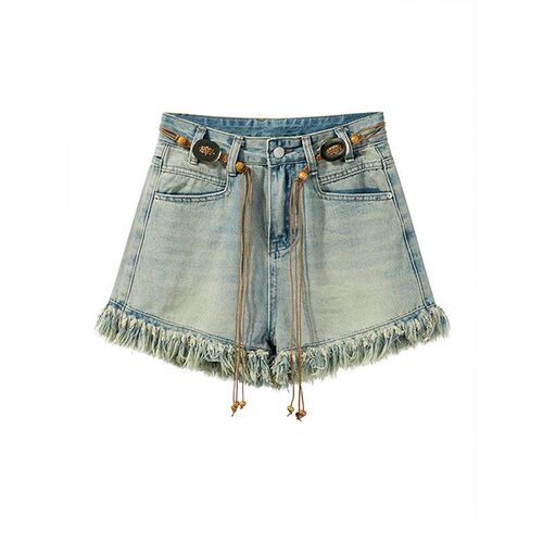 300斤大码胖mm复古流苏牛仔短裤女夏季新款裤子宽松显瘦毛边热裤