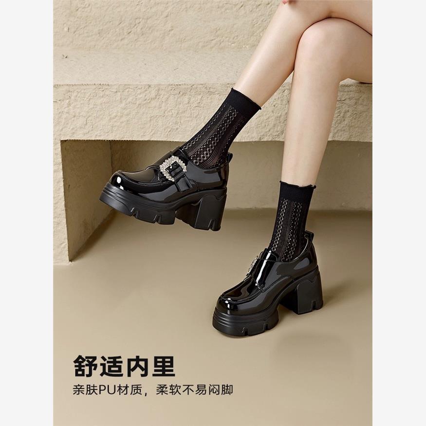 真皮小香风单鞋高跟粗跟