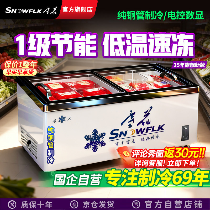 【国企旗舰自营店】雪花岛柜玻璃门冰柜商用冷冻柜雪糕冷冻展示柜