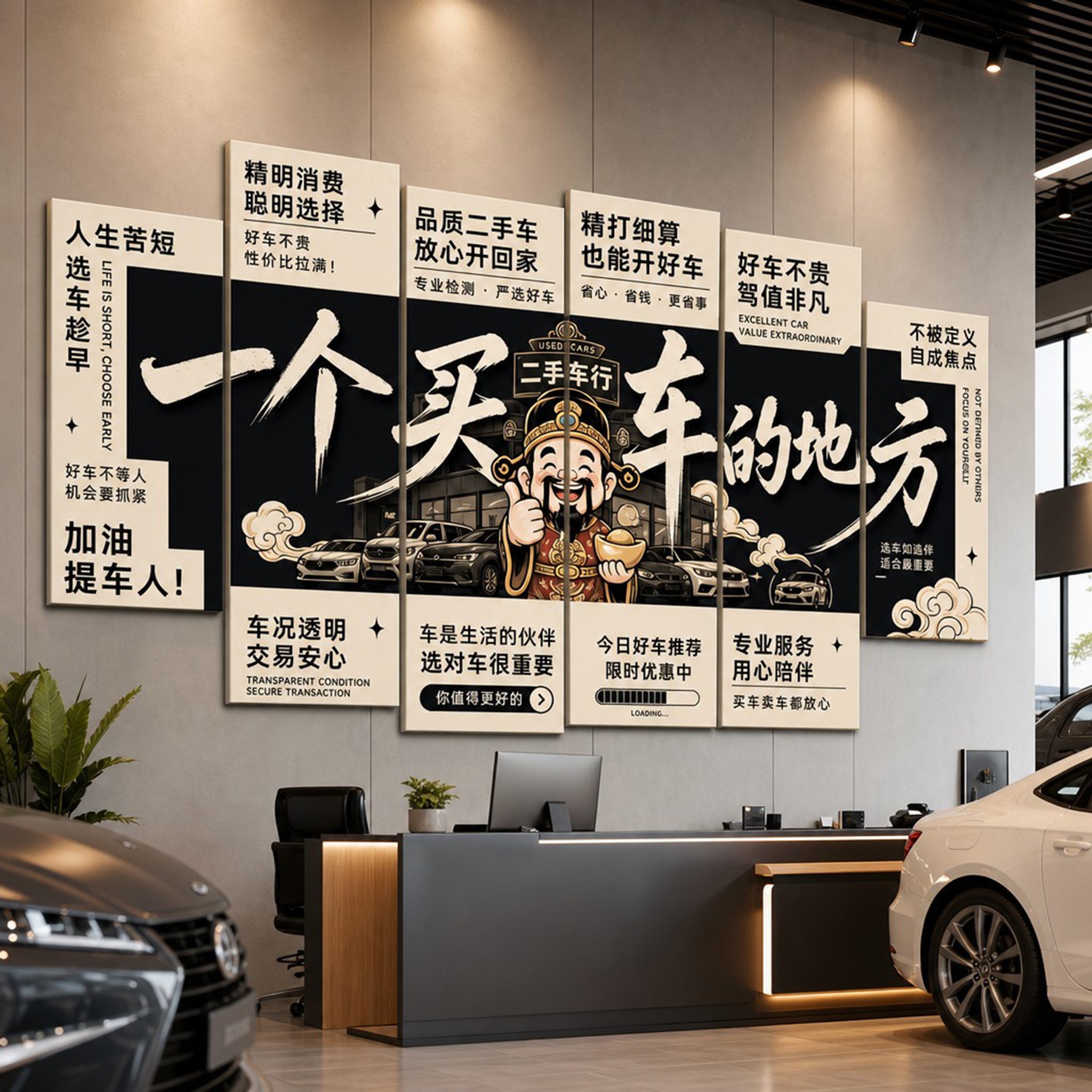 网红销售车行4S店汽车墙面装饰画挂画广告贴纸布置文化墙墙贴画