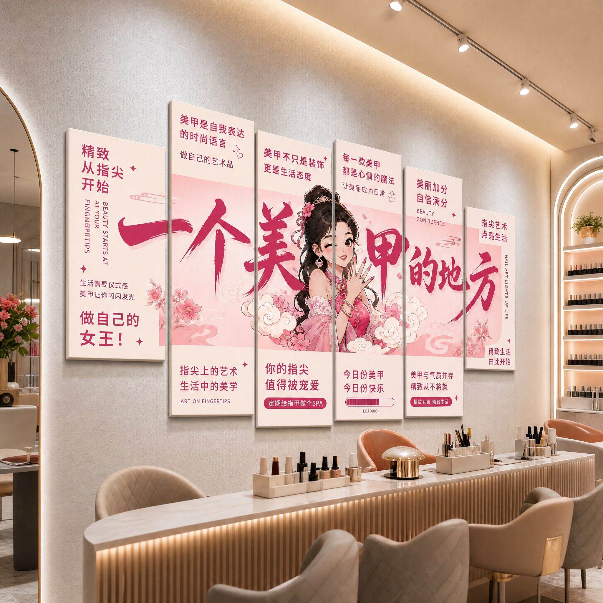 网红美容美甲店纹绣时尚氛围背景创意拍照区文化墙装饰挂画墙贴画