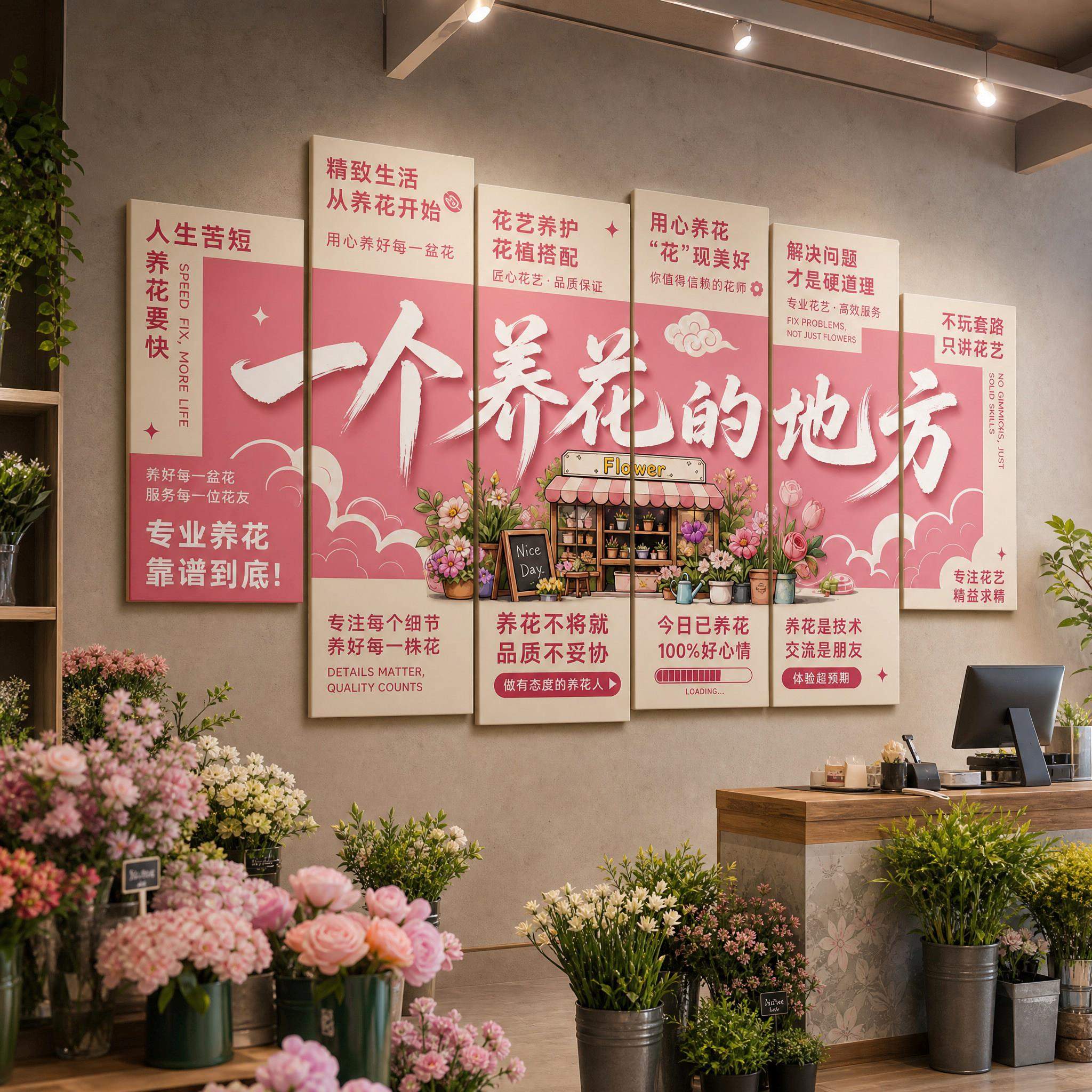 绿植花店花艺鲜花墙面装饰画贴纸海报广告挂画形象氛围打卡墙贴画