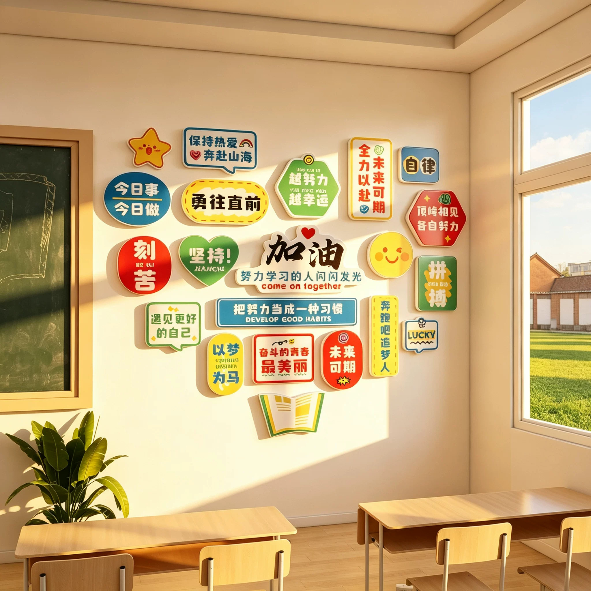 教室布置装饰班级文化墙贴面初高三励志标语开小学黑板报培训托管