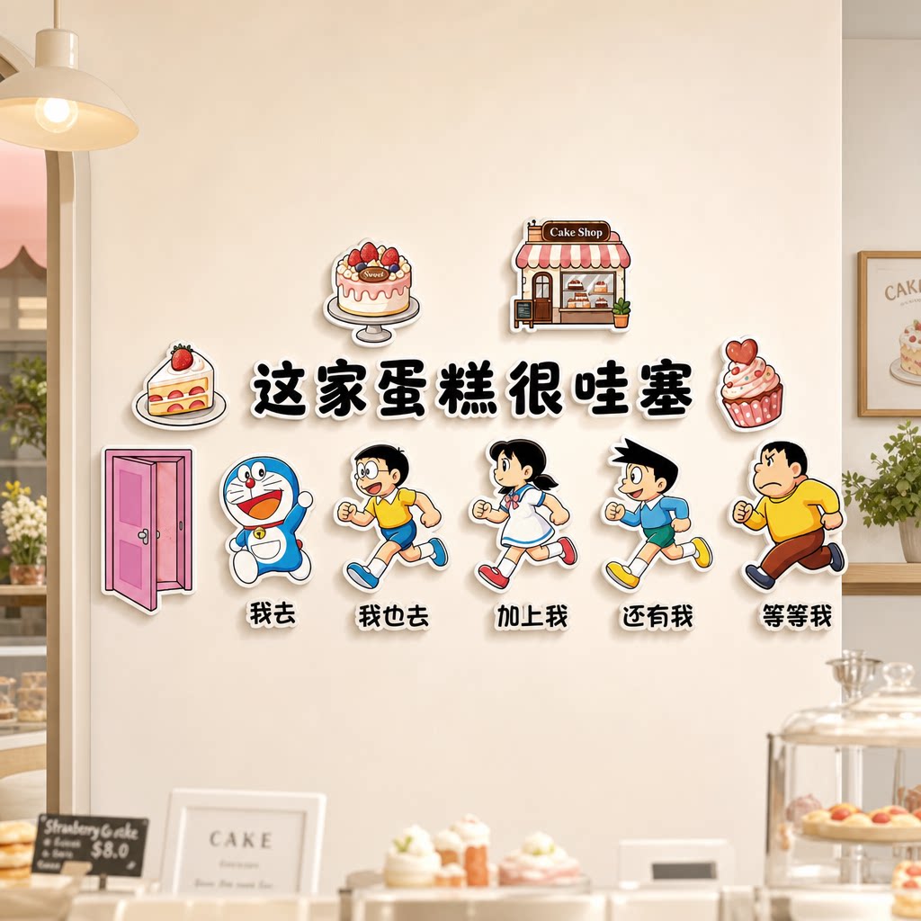 西点甜品店哆啦A梦创意墙贴装饰收银背景墙烘焙店蛋糕店广告牌