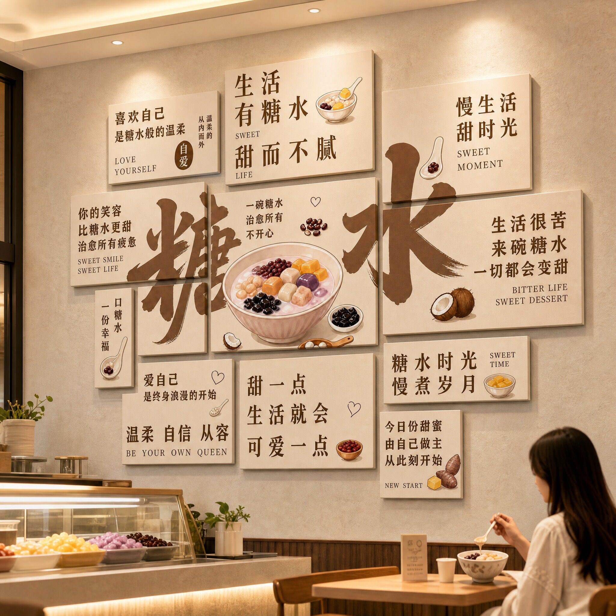 网红糖水铺装饰墙面甜品店小吃饮品打卡氛围布置创意背景墙贴壁画