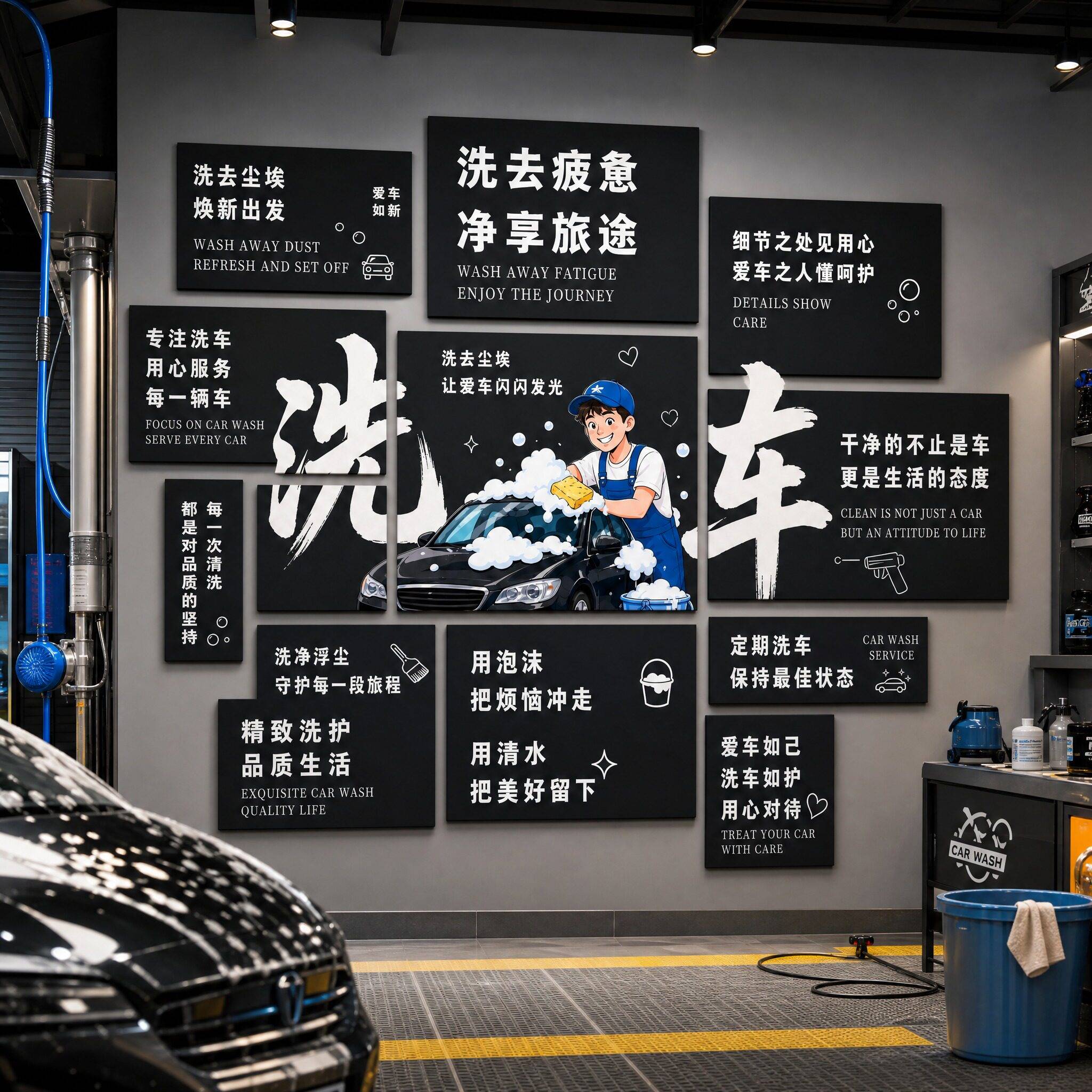 创意洗车店汽车美容清洁墙贴招牌广告牌展示区标语挂画装饰墙贴