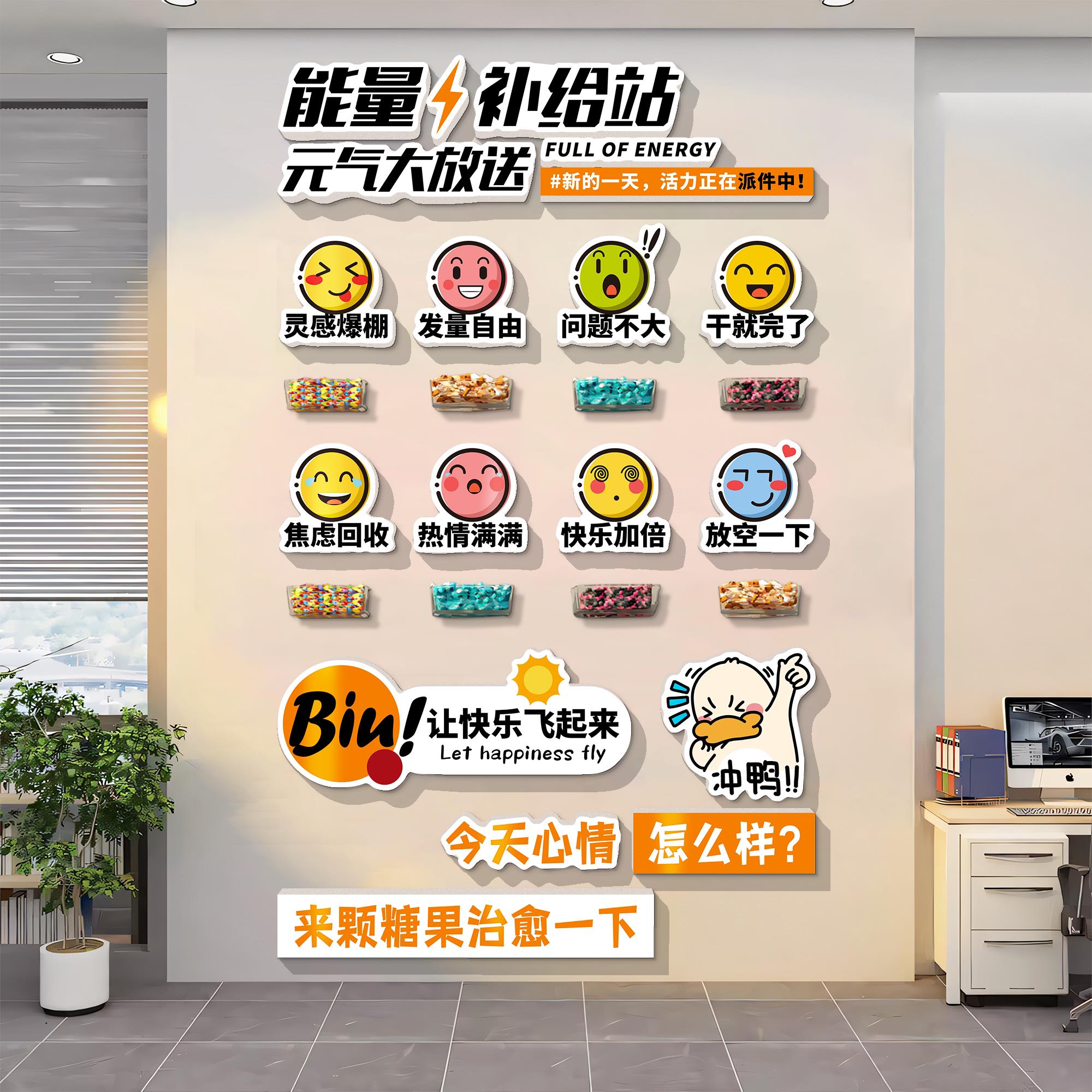 能量补给站墙贴企业文化墙办公室下午茶背景墙茶水间布置装饰标语