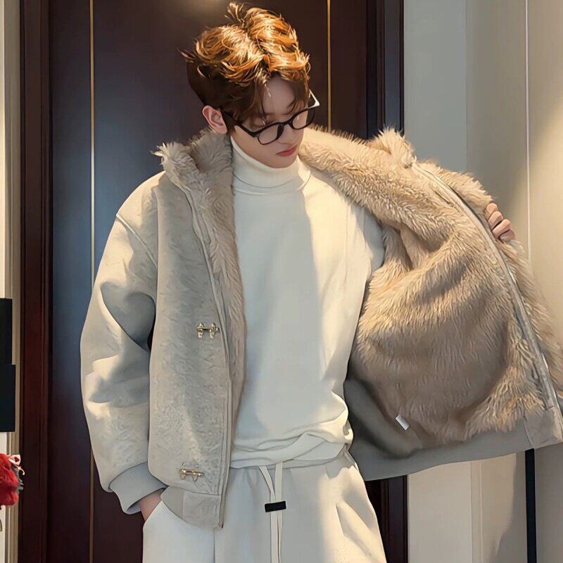 美式哈灵顿毛领羽绒服男