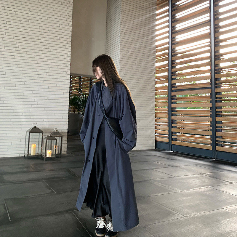 2025年秋季新款廓形宽松风衣外套女中长版立领薄款大衣日系高级感