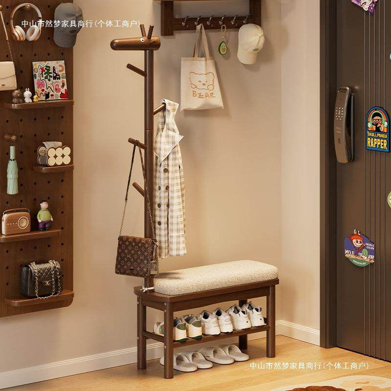 实木鹿挂换鞋架凳衣帽架无品牌/衣一体家用入户门小口可坐鞋柜玄