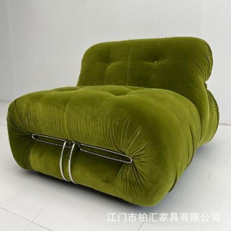 中古风牙钢河马休发客厅小户型复古轻奢闲懒人简约钢牙沙发单人沙