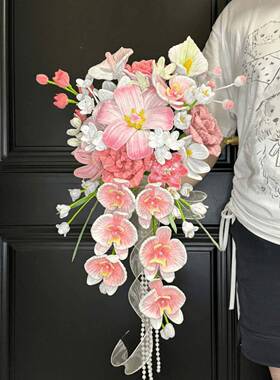 扭扭新娘瀑布手捧JOJ婚花证领工材料自制闺蜜朋友新花手束礼物