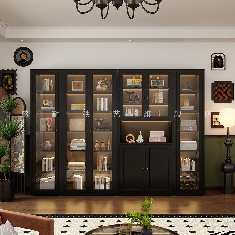 美式拱形书柜法式复古落地式书架储物柜客厅置物柜黑色简约展示柜,住宅家具,单个书柜,淘宝优惠券,粉丝福利购,淘宝优惠卷
