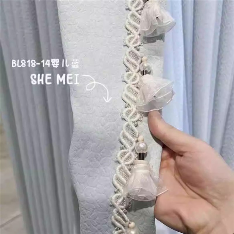 网红窗帘原木蕾丝透明花朵装饰立边精致高端纱帘布帘白色吊坠花边