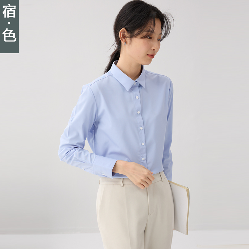 宿色职业白衬衫女长袖内搭正装2023春季新款高级感修身面试衬衣