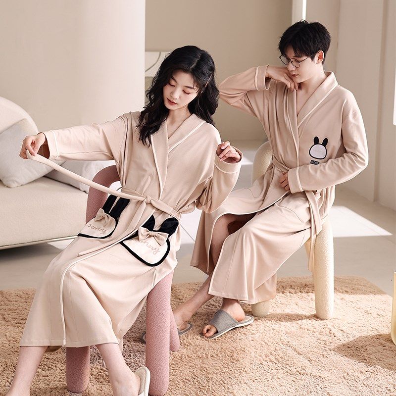 睡袍男女情侣四季通用纯棉长款浴袍春秋长袖夏季酒店风睡衣女冬款