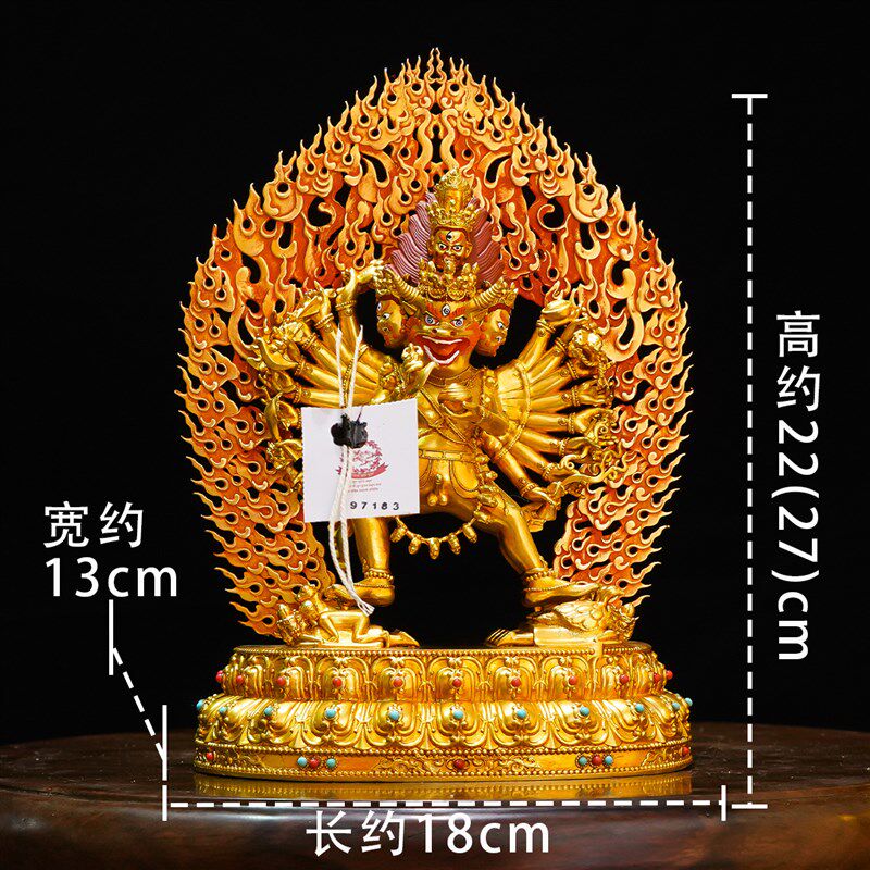 尼泊尔工艺纯铜单身大威德金刚佛像精品仿古鎏金铜像装饰摆件七寸