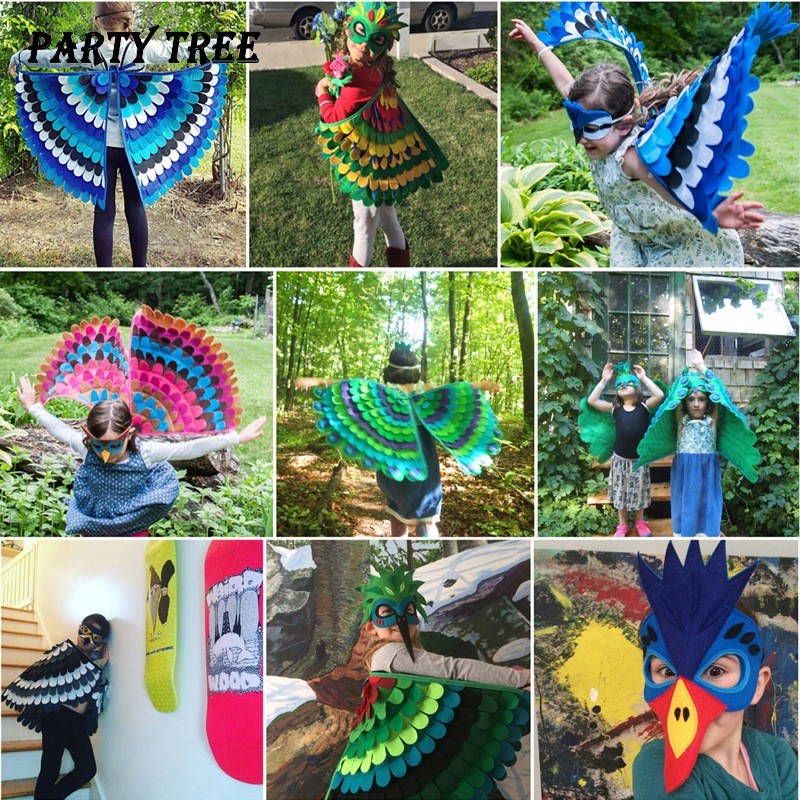 万圣节儿童卡通动物装小鸟孔雀蝴蝶翅膀披风cos幼儿园表演道具服