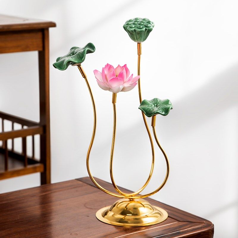 创意荷花摆件茶室陶瓷装饰品家居客厅玄关酒柜隔断新中式软装饰品