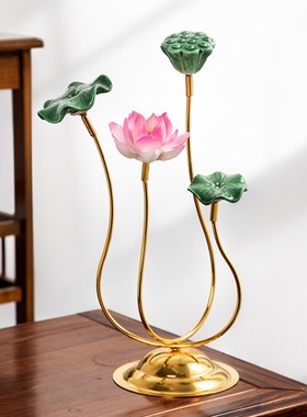 创意荷花摆件茶室陶瓷装饰品家居客厅玄关酒柜隔断新中式软装饰品