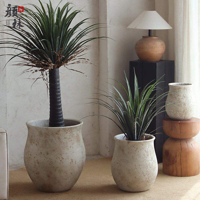 水滴形创艺水泥盆复古大口径花盆商场酒店大型绿植花器造景装饰盆
