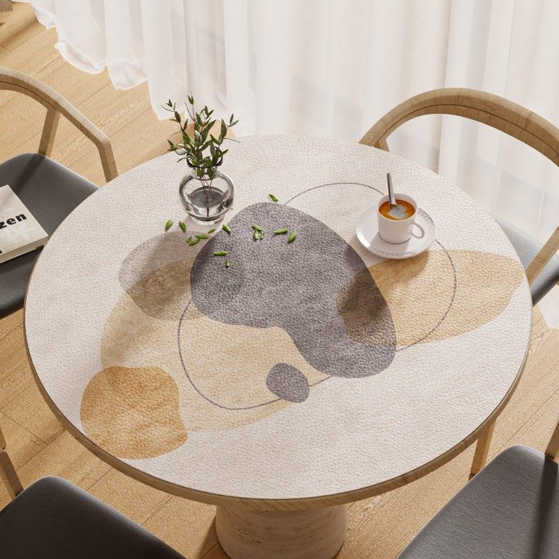 侘寂风圆形餐桌垫皮革圆桌布防水防油免洗家用圆桌桌垫茶几桌面垫
