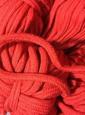 6mm红色棉绳实心绳手提袋绳子红色编织棉绳包芯绳棉束口袋绳90米