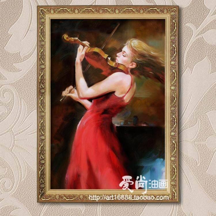 拉小提琴女孩人物装饰画音乐教室竖版高清艺术微喷画尺寸可定做