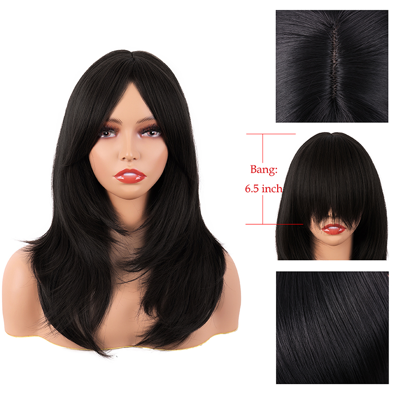 潼漫 cos假发女长发动漫高温丝齐斜浏海自然黑长直发黑色全头套