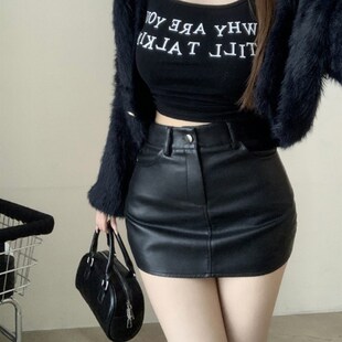 棕色包臀小皮裙半身裙女秋冬显瘦高腰百搭职业一步短裙子2024新款